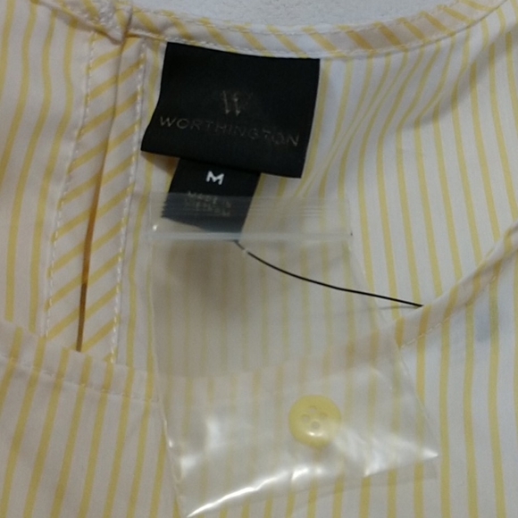 NEW Worthington Top Stretch Pullover Sleeveless Peplum Pastel Yellow Pinstripe M - Picture 8 of 8